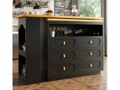 ModernLuxe Mueble Bar|Mueble de bar de cocina extensible - y rotación 360° - 203x39x90 cm - 6 cajones - con estantes laterales -
