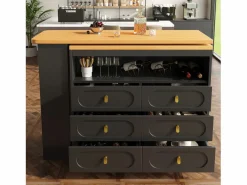 ModernLuxe Mueble Bar|Mueble de bar de cocina extensible - y rotación 360° - 203x39x90 cm - 6 cajones - con estantes laterales -