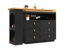 ModernLuxe Mueble Bar|Mueble de bar de cocina extensible - y rotación 360° - 203x39x90 cm - 6 cajones - con estantes laterales -