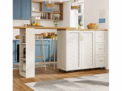 ModernLuxe Mueble de bar extensible - pivotante - 228x39x104cm - con 2 puertas y 3 cajones - con estantes laterales - Blanco New