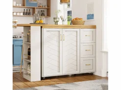 ModernLuxe Mueble de bar extensible - pivotante - 228x39x104cm - con 2 puertas y 3 cajones - con estantes laterales - Blanco New
