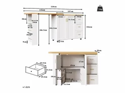 ModernLuxe Mueble de bar extensible - pivotante - 228x39x104cm - con 2 puertas y 3 cajones - con estantes laterales - Blanco New