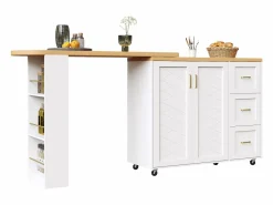 ModernLuxe Mueble de bar extensible - pivotante - 228x39x104cm - con 2 puertas y 3 cajones - con estantes laterales - Blanco New