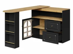 Mueble de bar giratorio 360° y plegable - con 2 cajones y 1 puerta - estantes abiertos - + natural^ModernLuxe Online