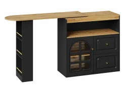 Mueble de bar giratorio 360° y plegable - con 2 cajones y 1 puerta - estantes abiertos - + natural^ModernLuxe Online