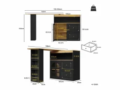 Mueble de bar giratorio 360° y plegable - con 2 cajones y 1 puerta - estantes abiertos - + natural^ModernLuxe Online