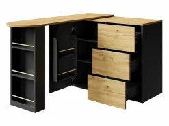 ModernLuxe Mueble Bar|Mueble de bar giratorio 360° y plegable - con 3 cajones y 1 puerta - estantes abiertos - + natural