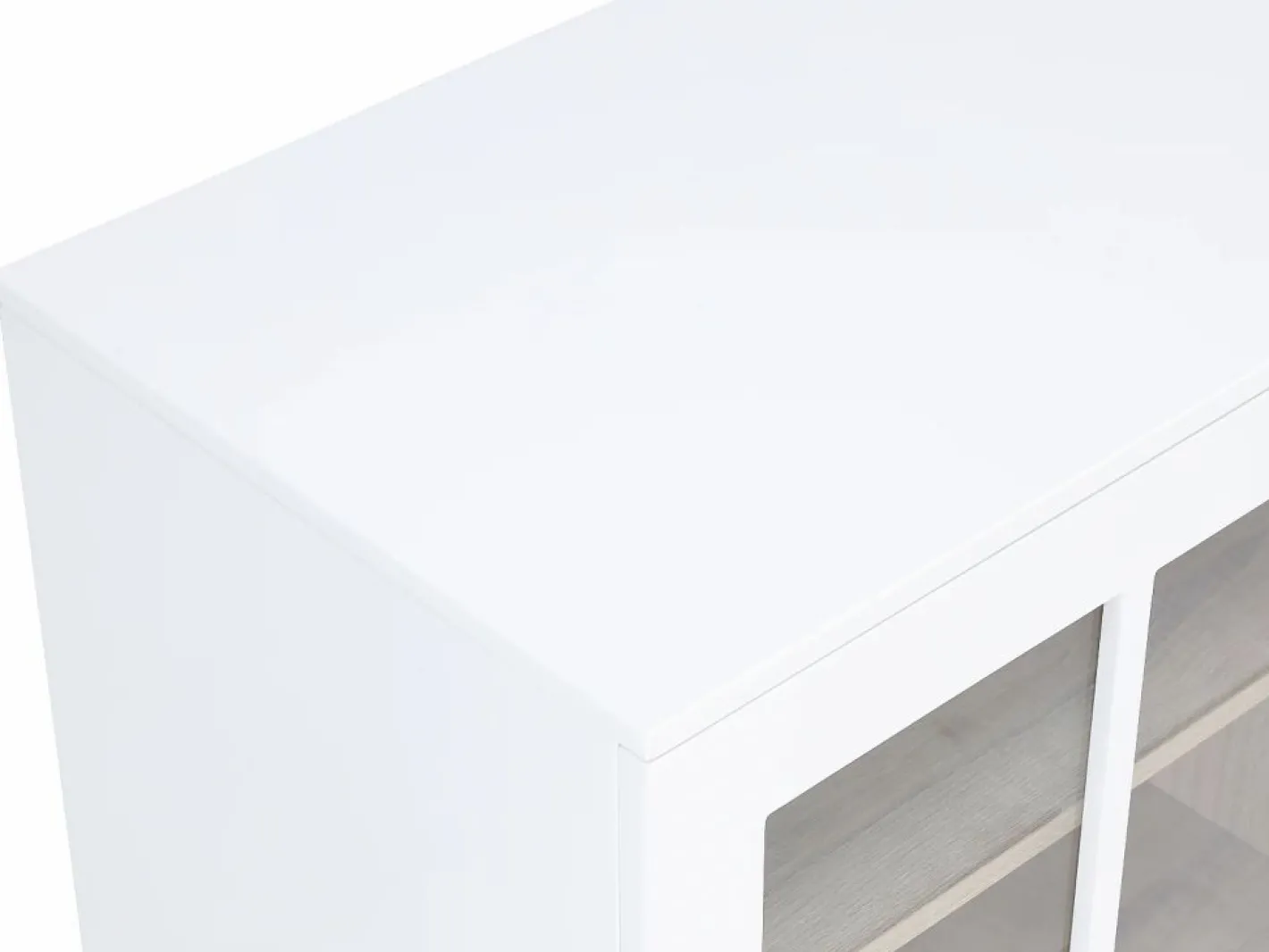 Vente-unique Mueble de bar giratorio con almacenamiento de MDF, vidrio templado - Blanco y natural - ARAMETA Color natural claro / Blanco New