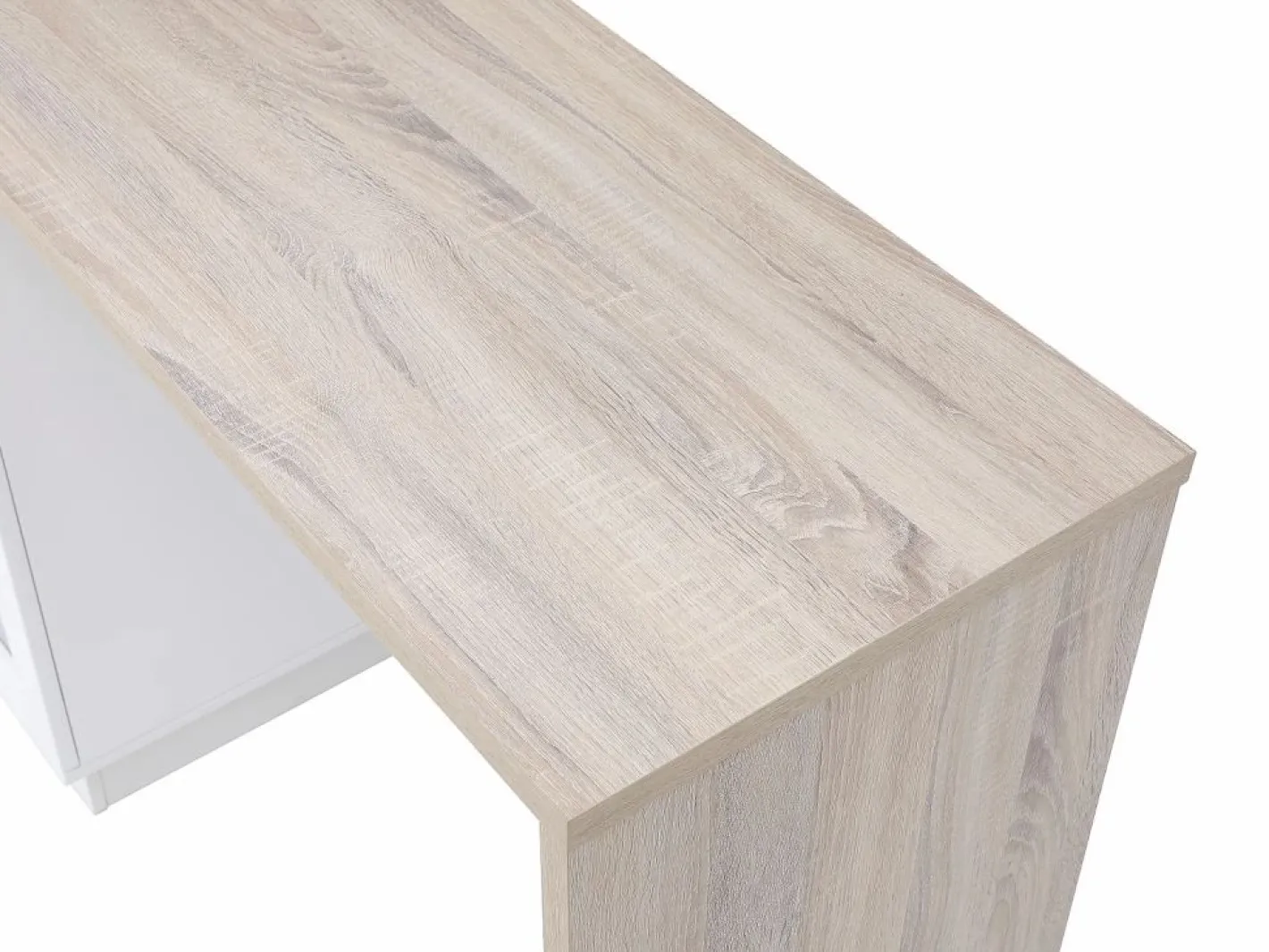 Vente-unique Mueble de bar giratorio con almacenamiento de MDF, vidrio templado - Blanco y natural - ARAMETA Color natural claro / Blanco New