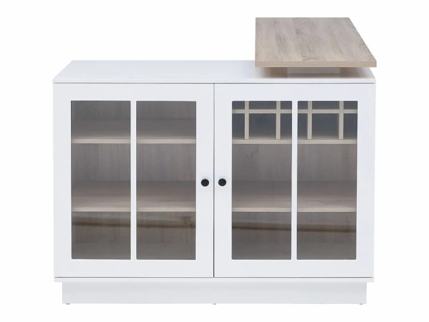 Vente-unique Mueble de bar giratorio con almacenamiento de MDF, vidrio templado - Blanco y natural - ARAMETA Color natural claro / Blanco New