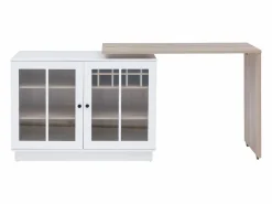 Vente-unique Mueble de bar giratorio con almacenamiento de MDF, vidrio templado - Blanco y natural - ARAMETA Color natural claro / Blanco New