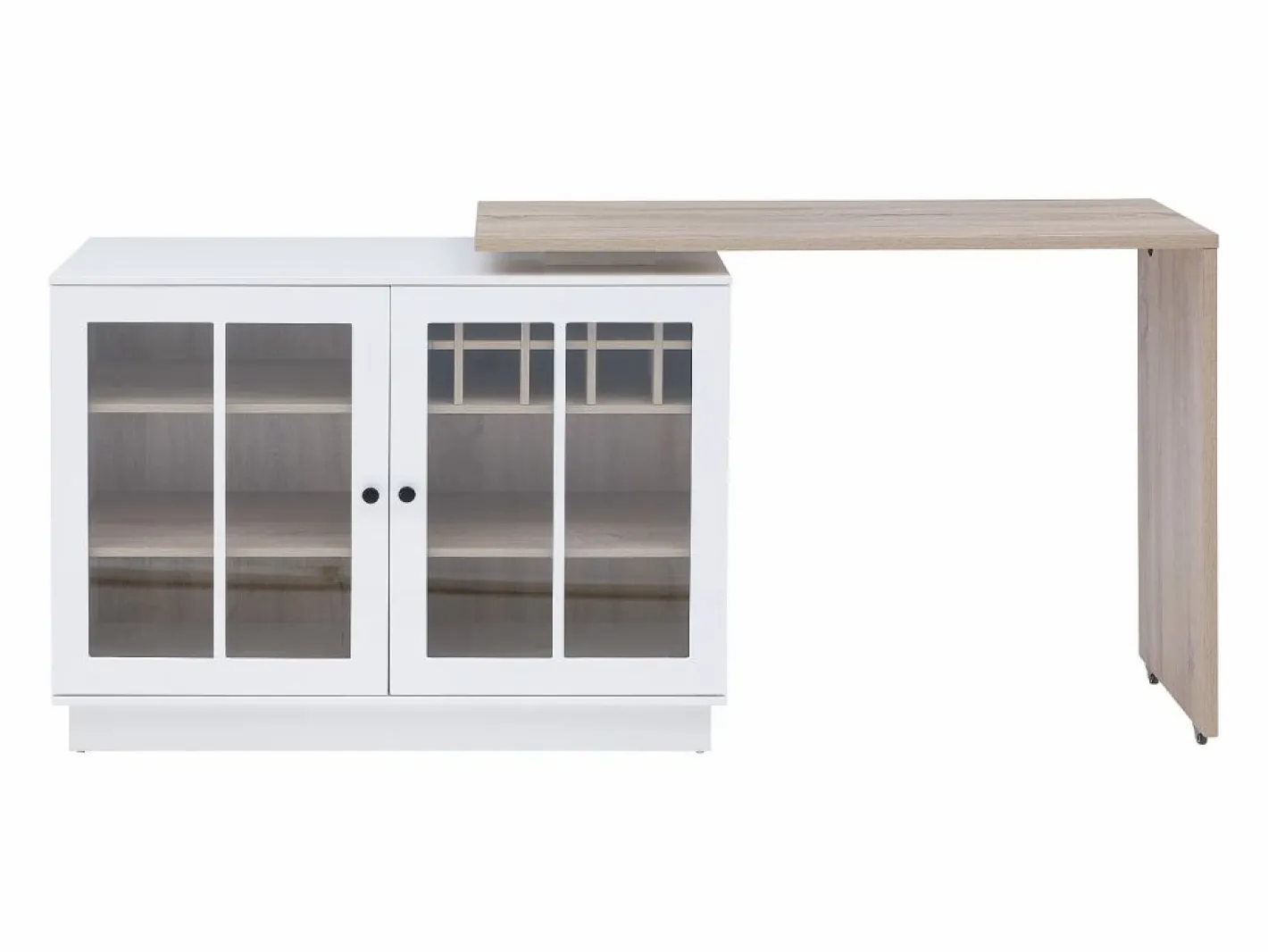 Vente-unique Mueble de bar giratorio con almacenamiento de MDF, vidrio templado - Blanco y natural - ARAMETA Color natural claro / Blanco New