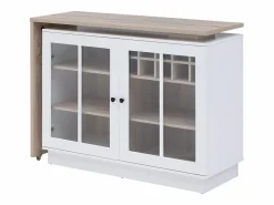 Vente-unique Mueble de bar giratorio con almacenamiento de MDF, vidrio templado - Blanco y natural - ARAMETA Color natural claro / Blanco New