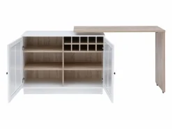 Vente-unique Mueble de bar giratorio con almacenamiento de MDF, vidrio templado - Blanco y natural - ARAMETA Color natural claro / Blanco New