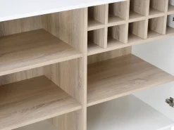 Vente-unique Mueble de bar giratorio con almacenamiento de MDF, vidrio templado - Blanco y natural - ARAMETA Color natural claro / Blanco New