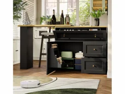 ModernLuxe Mueble Bar|Mueble de bar giratorio moderno 360° - 204×39×105 cm - 2 cajones y 2 puertas - con estantes laterales - mesa extensible -