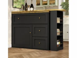 ModernLuxe Mueble Bar|Mueble de bar giratorio moderno 360° - 204×39×105 cm - 2 cajones y 2 puertas - con estantes laterales - mesa extensible -