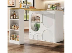 ModernLuxe Mueble de bar giratorio y abatible 360° - 204×39×105 cm - 3 puertas - estantes abiertos - Blanco Hot