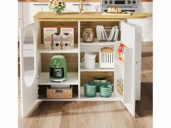 ModernLuxe Mueble de bar giratorio y abatible 360° - 204×39×105 cm - 3 puertas - estantes abiertos - Blanco Hot