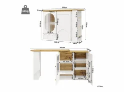 ModernLuxe Mueble de bar giratorio y abatible 360° - 204×39×105 cm - 3 puertas - estantes abiertos - Blanco Hot