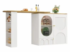 ModernLuxe Mueble de bar giratorio y abatible 360° - 204×39×105 cm - 3 puertas - estantes abiertos - Blanco Hot