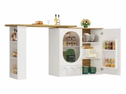 ModernLuxe Mueble de bar giratorio y abatible 360° - 204×39×105 cm - 3 puertas - estantes abiertos - Blanco Hot