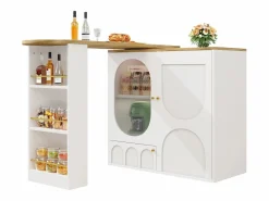 ModernLuxe Mueble de bar giratorio y abatible 360° - 204×39×105 cm - 3 puertas - estantes abiertos - Blanco Hot