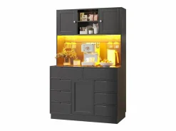 Mueble de cocina - 120x40x183 cm - 2 puertas y 8 cajones - portavasos de vino - con iluminación LED y toma de corriente -^ModernLuxe Clearance