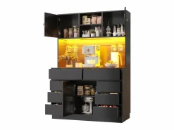 Mueble de cocina - 120x40x183 cm - 2 puertas y 8 cajones - portavasos de vino - con iluminación LED y toma de corriente -^ModernLuxe Clearance