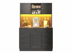 Mueble de cocina - 120x40x183 cm - 2 puertas y 8 cajones - portavasos de vino - con iluminación LED y toma de corriente -^ModernLuxe Clearance