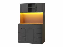 Mueble de cocina - 120x40x183 cm - 2 puertas y 8 cajones - portavasos de vino - con iluminación LED y toma de corriente -^ModernLuxe Clearance