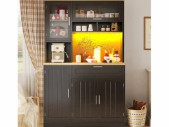 ModernLuxe Aparador De Cocina|Mueble de cocina - 104x40x180 cm - con 4 puertas y 1 cajón - con iluminación LED -