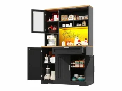 ModernLuxe Aparador De Cocina|Mueble de cocina - 104x40x180 cm - con 4 puertas y 1 cajón - con iluminación LED -
