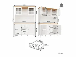 ModernLuxe Aparador De Cocina|Mueble de cocina - 120x40x179 cm - 4 puertas y 3 cajones - con iluminación LED -