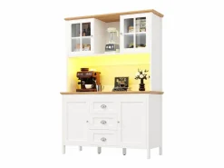 ModernLuxe Aparador De Cocina|Mueble de cocina - 120x40x179 cm - 4 puertas y 3 cajones - con iluminación LED -
