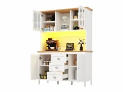 ModernLuxe Aparador De Cocina|Mueble de cocina - 120x40x179 cm - 4 puertas y 3 cajones - con iluminación LED -