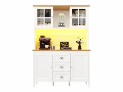 ModernLuxe Aparador De Cocina|Mueble de cocina - 120x40x179 cm - 4 puertas y 3 cajones - con iluminación LED -