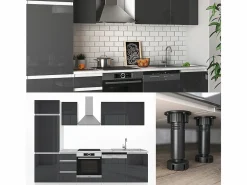 Vicco Mueble de cocina antracita brillo intenso/blanco 270x57.7x81.6 optima Gris antracita Outlet