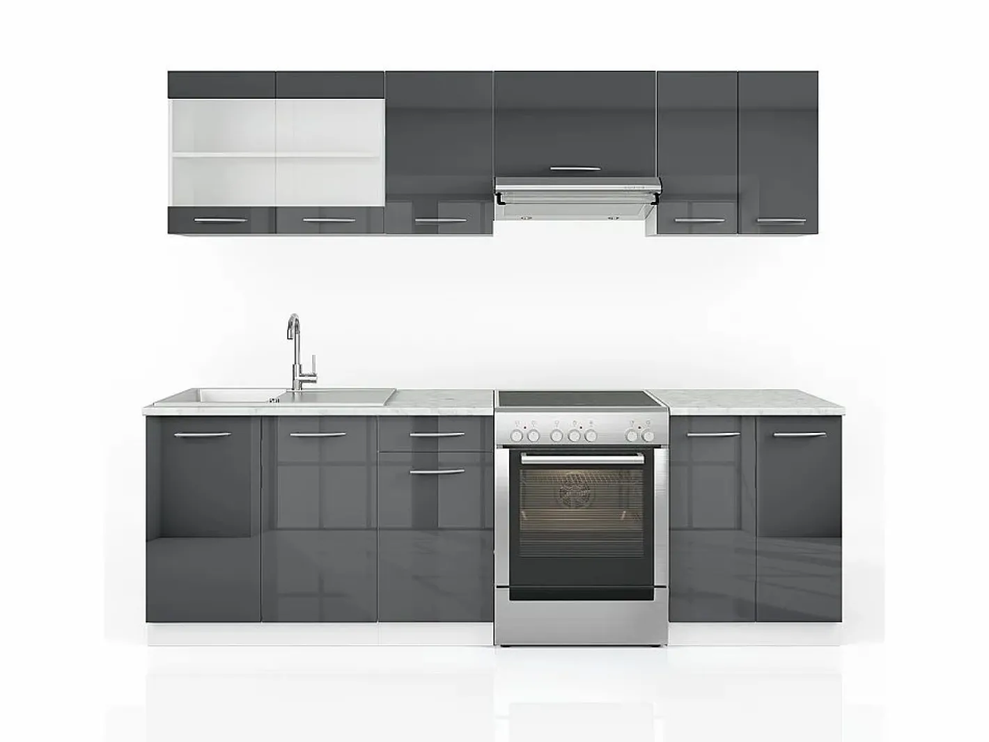 Vicco Mueble de cocina antracita brillo intenso/blanco 240x60x81.6 raul Gris antracita Outlet