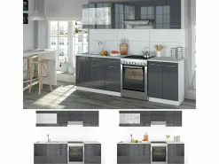 Vicco Mueble de cocina antracita brillo intenso/blanco 240x60x81.6 raul Gris antracita Outlet