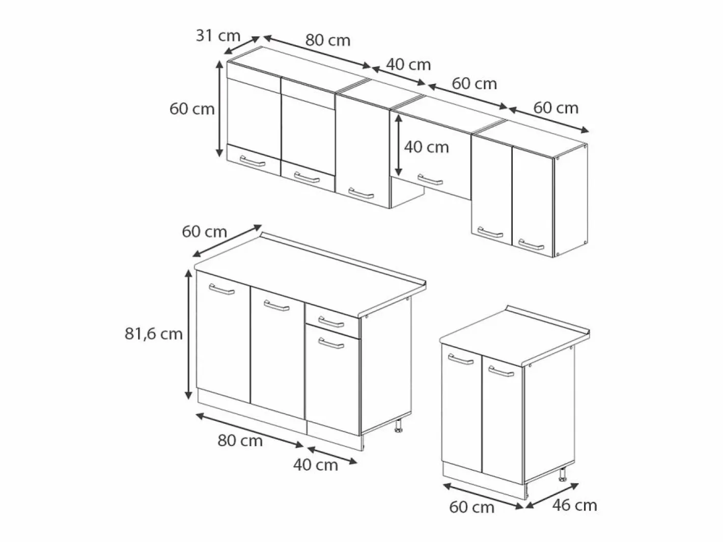 Vicco Mueble de cocina antracita brillo intenso/blanco 240x60x81.6 raul Gris antracita Outlet