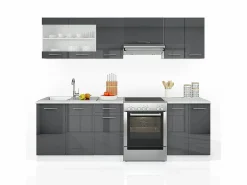 Vicco Mueble de cocina antracita brillo intenso/blanco 240x60x81.6 raul Gris antracita Outlet