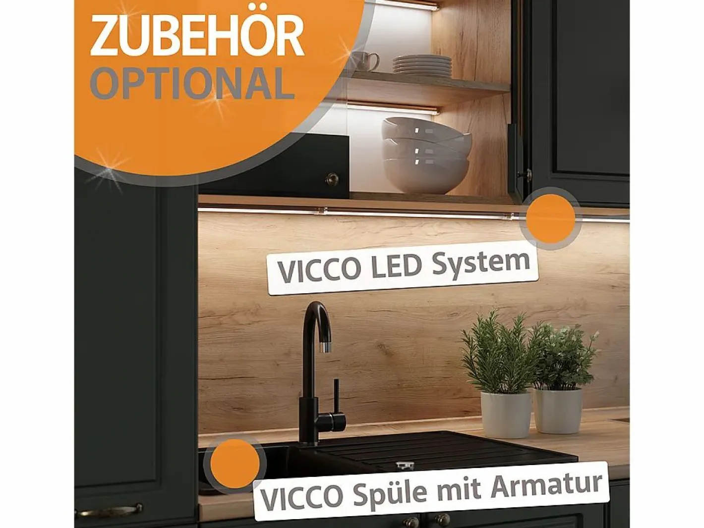 Vicco Mueble de cocina antracita brillo intenso/blanco 240x60x81.6 raul Gris antracita Outlet