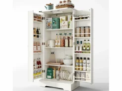 Mueble de Cocina, Aparador Alto de Cocina - 2 Puertas - 60 x 35 x 128,5 - Estantes Regulables - MDF -^Merax New