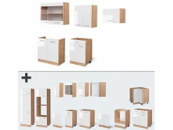 Vicco Cocina Completa|Mueble de cocina blanco brillo intenso/roble dorado 200x46x81.6 r-line