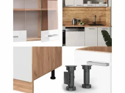 Mueble de cocina blanco brillo intenso/roble dorado 300x60x81.6 r-line^Vicco Online