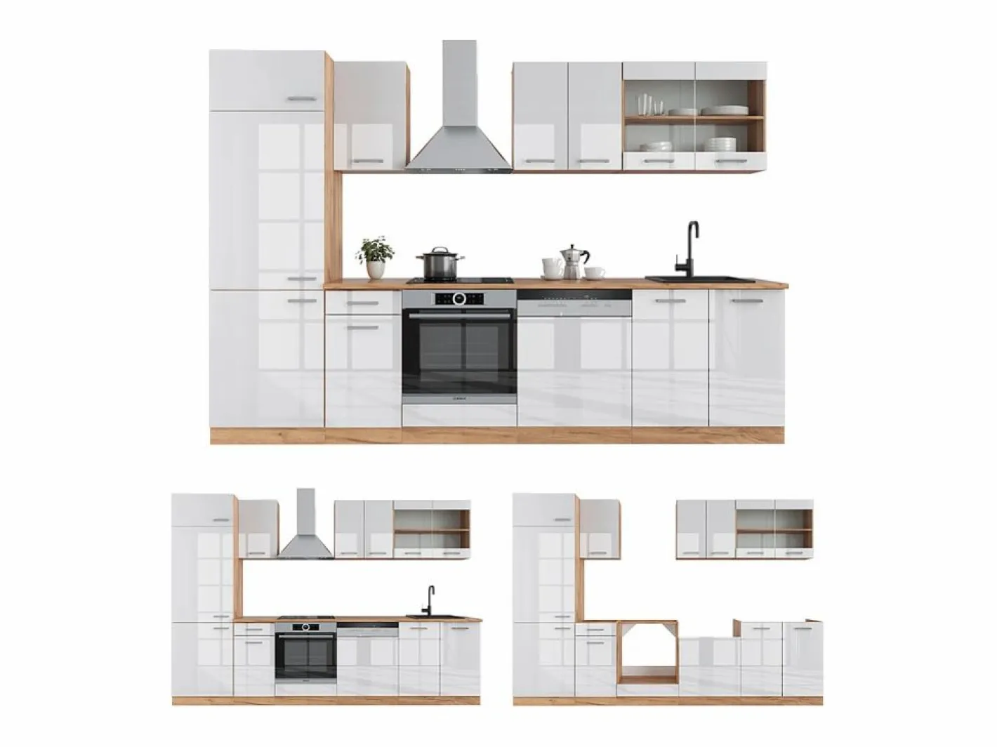 Mueble de cocina blanco brillo intenso/roble dorado 300x60x81.6 r-line^Vicco Online