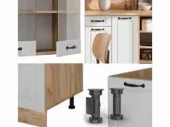 Vicco Cocina Completa|Mueble de cocina casa de campo blanca/roble dorado 240x60x81.6 r-line