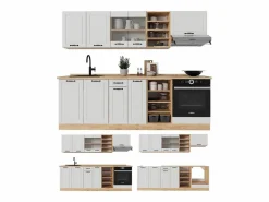 Vicco Cocina Completa|Mueble de cocina casa de campo blanca/roble dorado 240x60x81.6 r-line