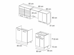 Vicco Cocina Completa|Mueble de cocina casa de campo blanca/roble dorado 200x46x81.6 r-line